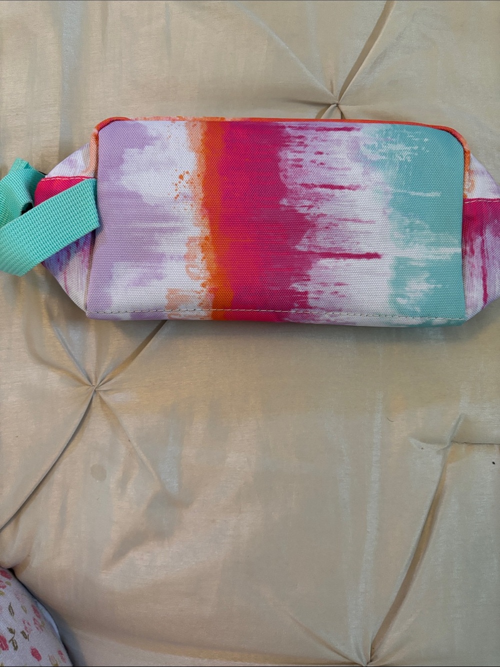 Colorful Tie-Dye Canvas Crossbody Pouch - Aqua & Pink